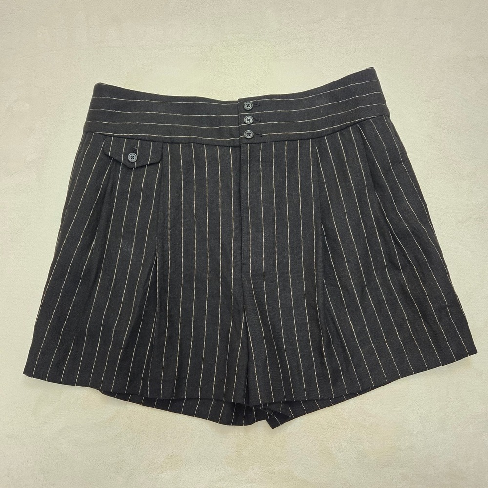 Lauren Ralph Lauren Womens Black Pinstripe Linen Blend Pleated Shorts Size 12 - Picture 12 of 12